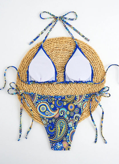 Traje de baño para mujer 2025, traje de baño de dos piezas con cuello halter, conjunto de bikini para mujer, ropa de playa de verano, traje de baño con cordón ajustable, tanga, copa triangular