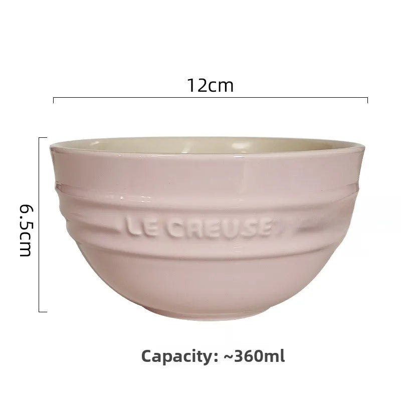 Cuenco de porcelana esmaltada de colores fríos Le Creuset, cuenco de arroz, cuenco para sopa con cara de arcoíris, cuenco francés con diseño de mono redondo para uso doméstico