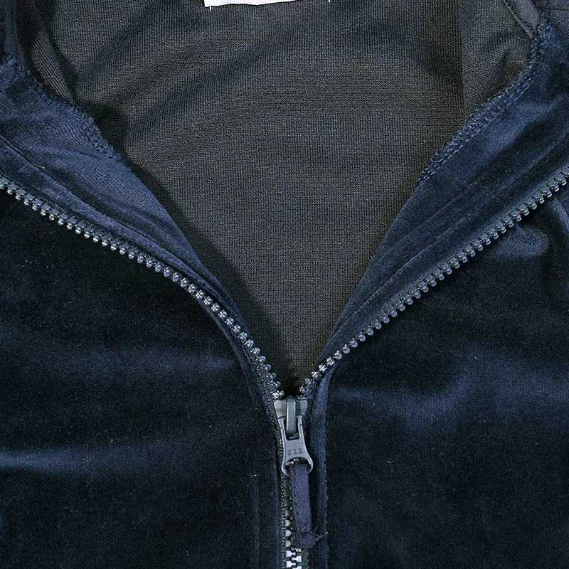 Ropa infantil, chaleco escolar para niño/niña, forro de terciopelo azul marino, chaleco exterior con capucha, cremalleras delanteras y corazón bordado, tops para niños