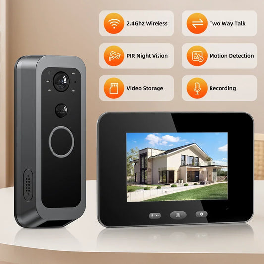 Videoportero digital con mirilla, detección de movimiento PIR, inalámbrico/Wi-Fi, intercomunicador bidireccional y cámara Ring Bell.