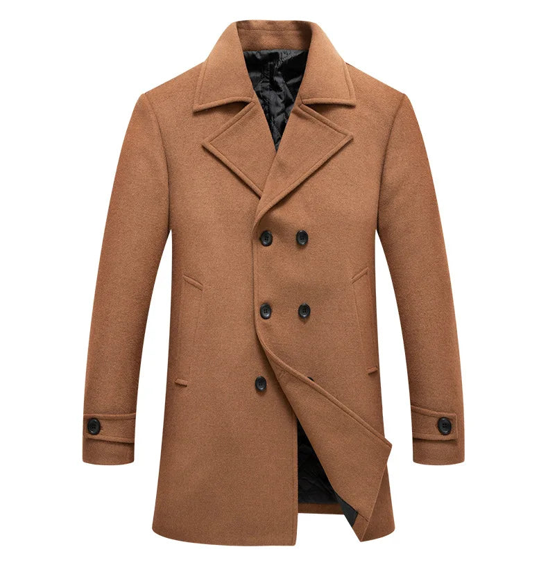 Abrigo cruzado para hombre, estilo marinero, chaqueta de lana, solapa larga, gabardina, cortavientos de invierno, moda masculina