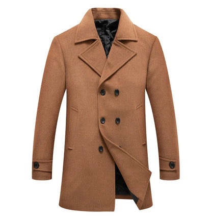 Abrigo cruzado para hombre, estilo marinero, chaqueta de lana, solapa larga, gabardina, cortavientos de invierno, moda masculina