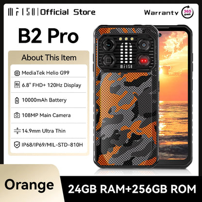 Teléfono robusto IIIF150 B2 Pro con procesador MTK Helio G99, Android, 10 000 mAh, carga de 30 W, 24 GB de RAM, 256 GB de almacenamiento, cámara de 108 MP, pantalla de 6,8" y 120 Hz.