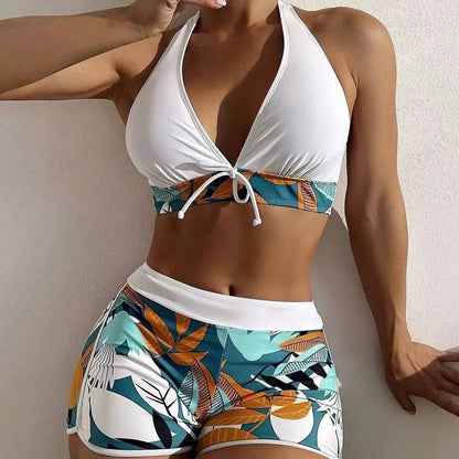 Conjunto de bikini con cuello halter y estampado sexy, traje de baño de cintura alta para mujer, recién llegado, gran oferta de la temporada, diseño dividido moderno