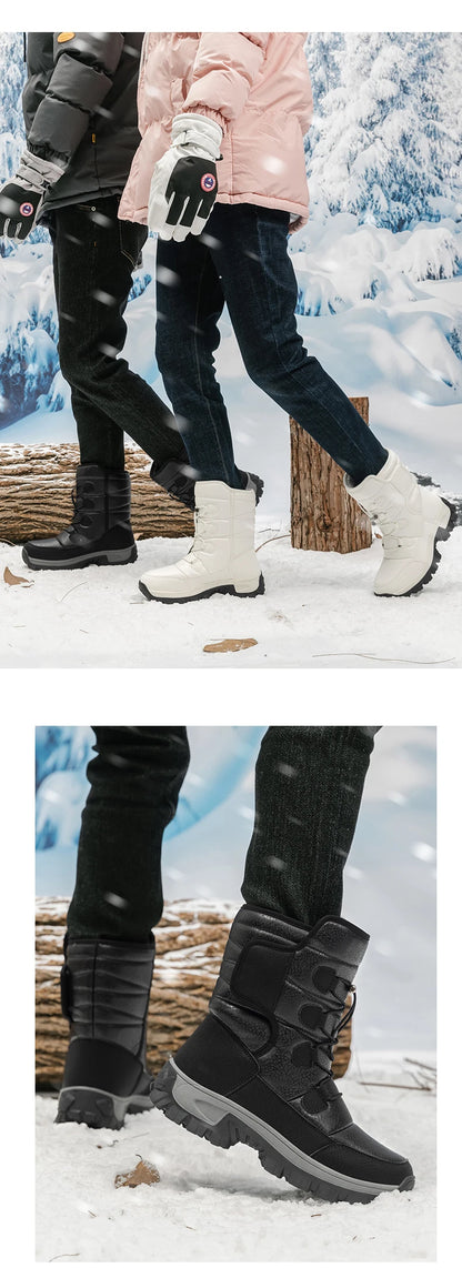 Nuevas botas de nieve cálidas de felpa para hombre, botas altas de invierno para hombre, botas de moto impermeables de invierno, botas de senderismo antideslizantes para exteriores para hombre.