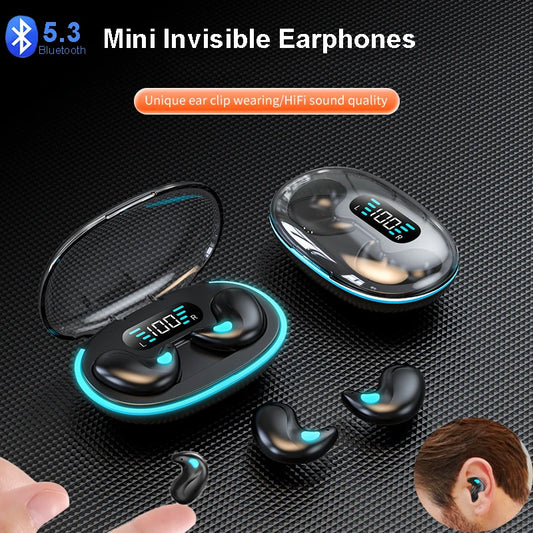 Mini auriculares invisibles para dormir TWS inalámbricos Bluetooth 5.3 con reducción de ruido oculta, auriculares estéreo deportivos