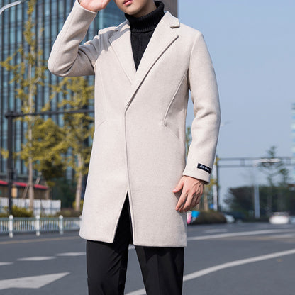 Autumn and Winter Men's Windbreaker Youth Plus Size Woolen Coat Men's Mid-length Korean Version Casual Coat Coat for Men