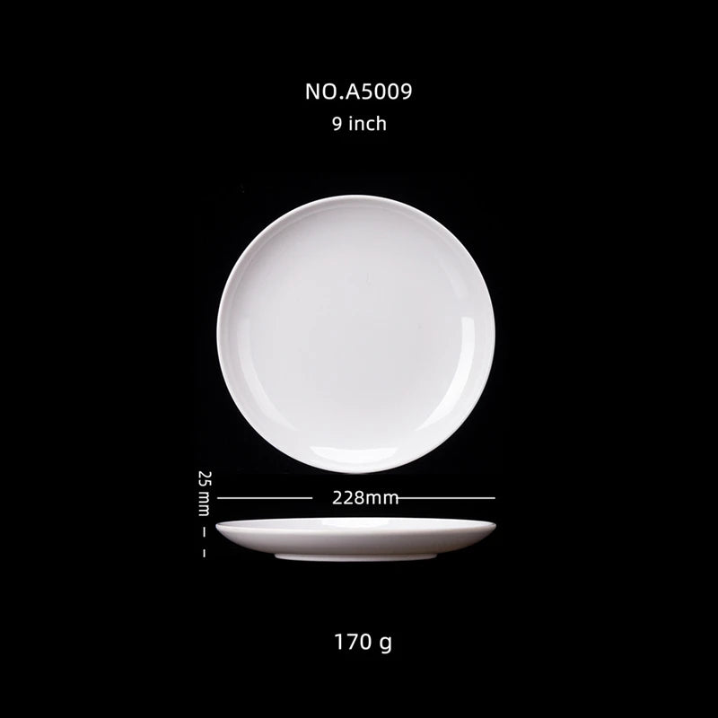 Plato redondo de melamina blanca de 8-14 pulgadas para cena, bandejas para carne estilo occidental, vajilla de hueso para postre, platos de plástico de imitación de porcelana.