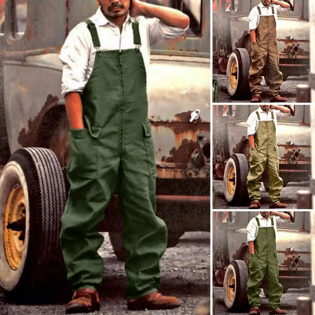 Mono vaquero para hombre, estilo retro informal, con múltiples bolsillos, peto vaquero, pantalón largo con tirantes, estilo urbano.
