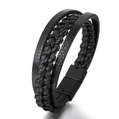 Pulseras de cuero de moda para hombre, pulseras de cuerda trenzada multicapa, pulseras masculinas, joyería, pulsera para hombre