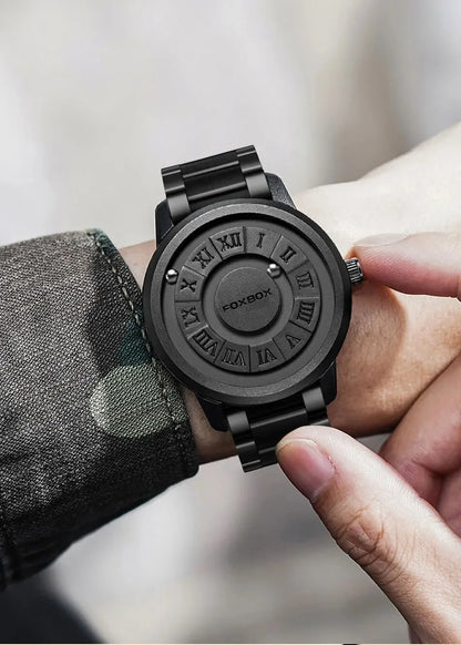 Reloj de cuarzo para hombre FOXBOX, moda, personalidad, creativo, con bola de hierro giratoria, puntero magnético, resistente al agua, para hombre, regalo + caja.