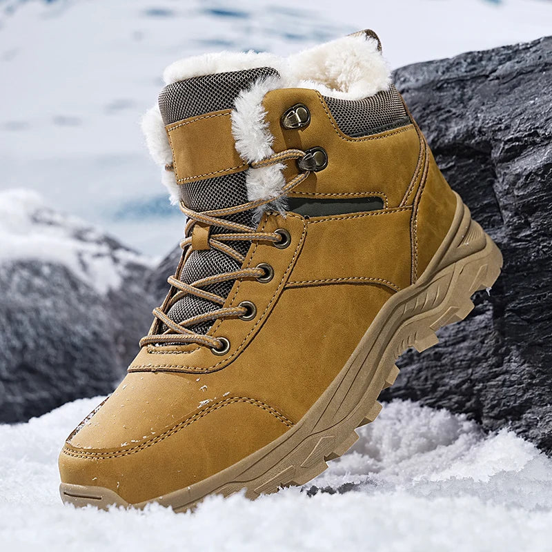 Botas de nieve para hombre, informales, de invierno, con plataforma, antideslizantes, cálidas, de piel, para combate, senderismo, motociclismo, exteriores