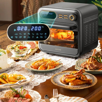 Horno de aire para freír con visualización, multifunción para el hogar, con función de giro, 16 l, horno eléctrico dedicado para hornear, pizza y papas fritas.