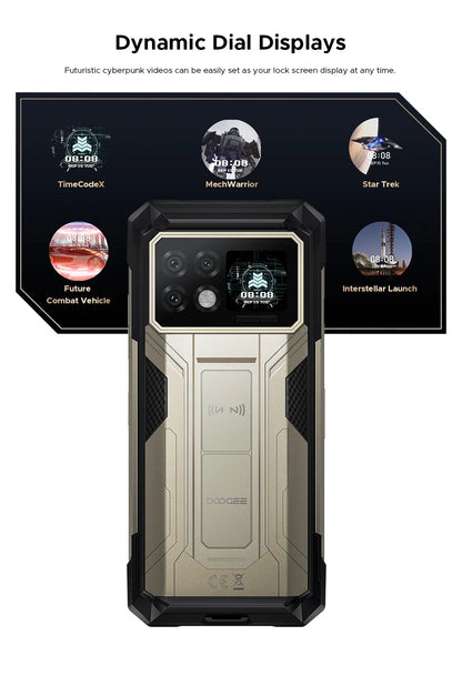 Teléfono resistente DOOGEE S200 Max, 16 GB + 512 GB, batería de 22000 mAh, procesador Dimensity 7050, pantalla de 6,72" a 120 Hz, pantalla trasera de 1,32", linterna dual.