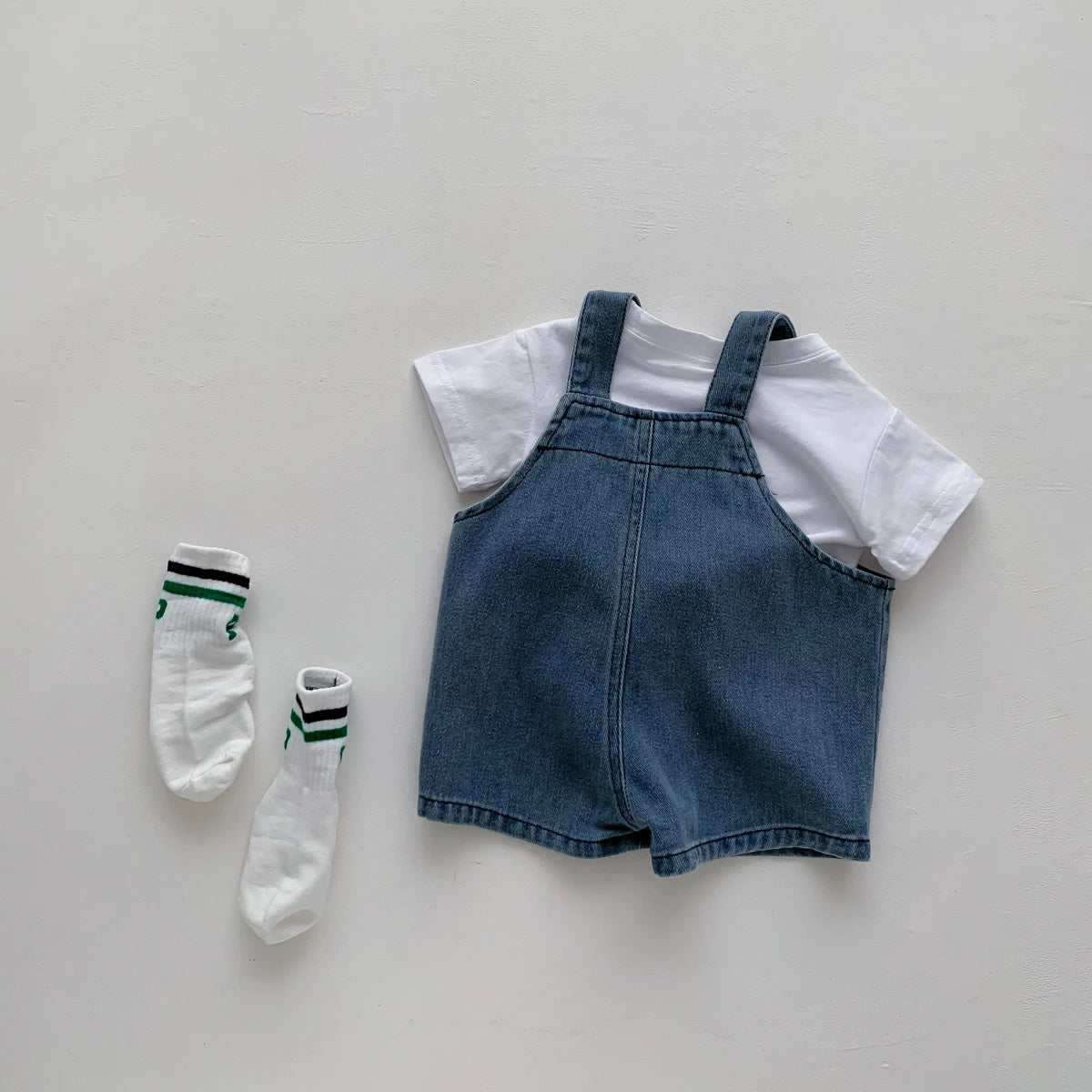 Ropa de bebé para niñas y niños, camiseta con mono vaquero, conjunto de ropa para recién nacidos, 2 piezas