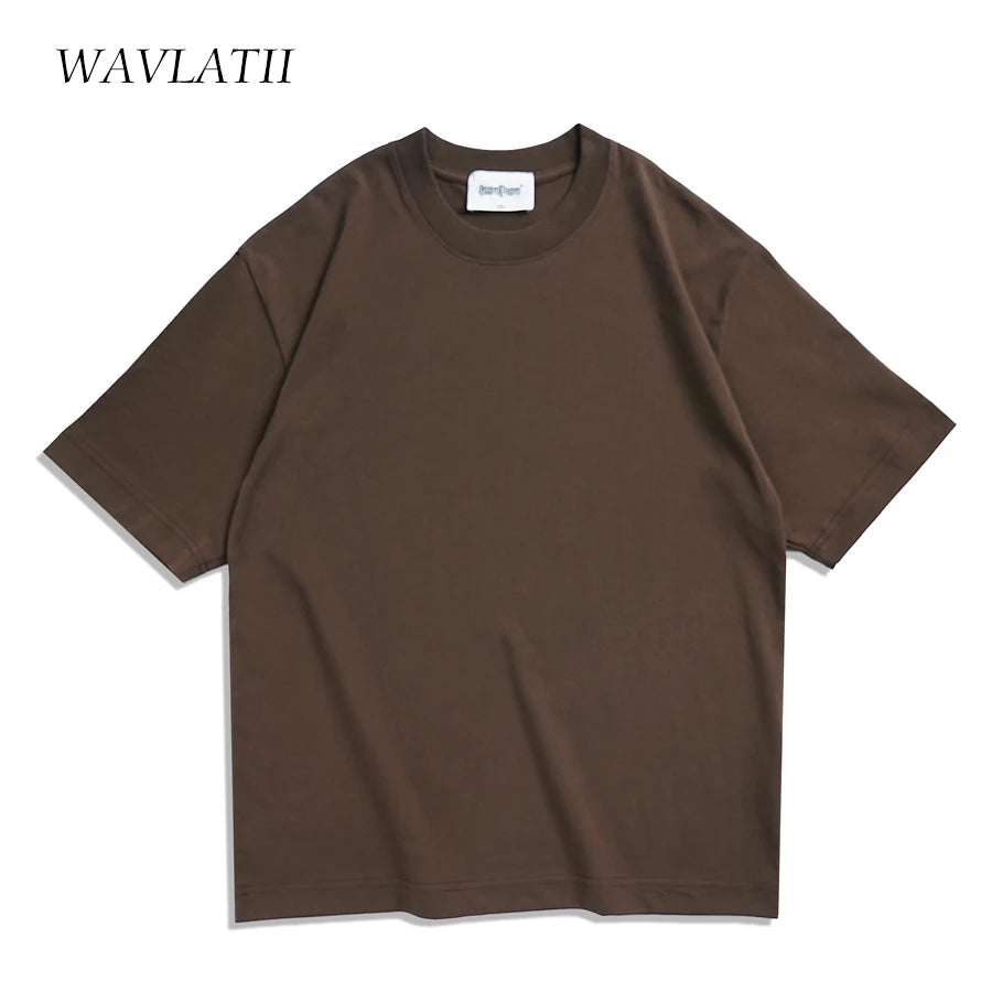 WAVLATII Camisetas de verano de gran tamaño para mujeres y hombres, camisetas casuales marrones para mujeres, camisetas de calle coreanas, camisetas unisex básicas sólidas para jóvenes y geniales