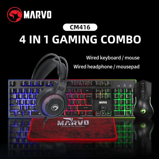 Teclado y ratón para juegos. Incluye teclado, ratón, auriculares y alfombrilla RGB. Juegos de teclado y ratón con cable.