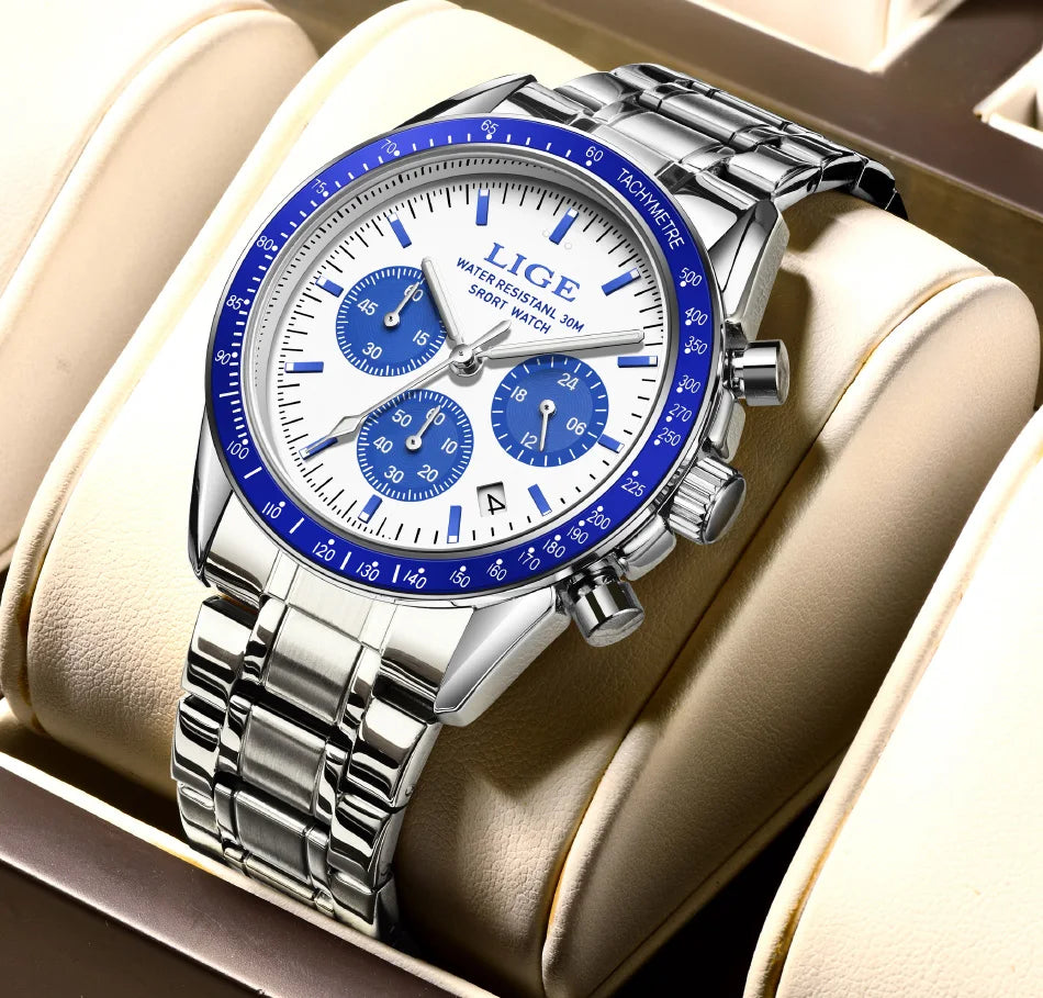 LIGE 2025 - Reloj de lujo para hombre, nuevo, de cuarzo, luminoso, resistente al agua, con cronógrafo y fecha, deportivo