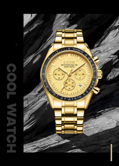 LIGE 2025 - Reloj de lujo para hombre, nuevo, de cuarzo, luminoso, resistente al agua, con cronógrafo y fecha, deportivo