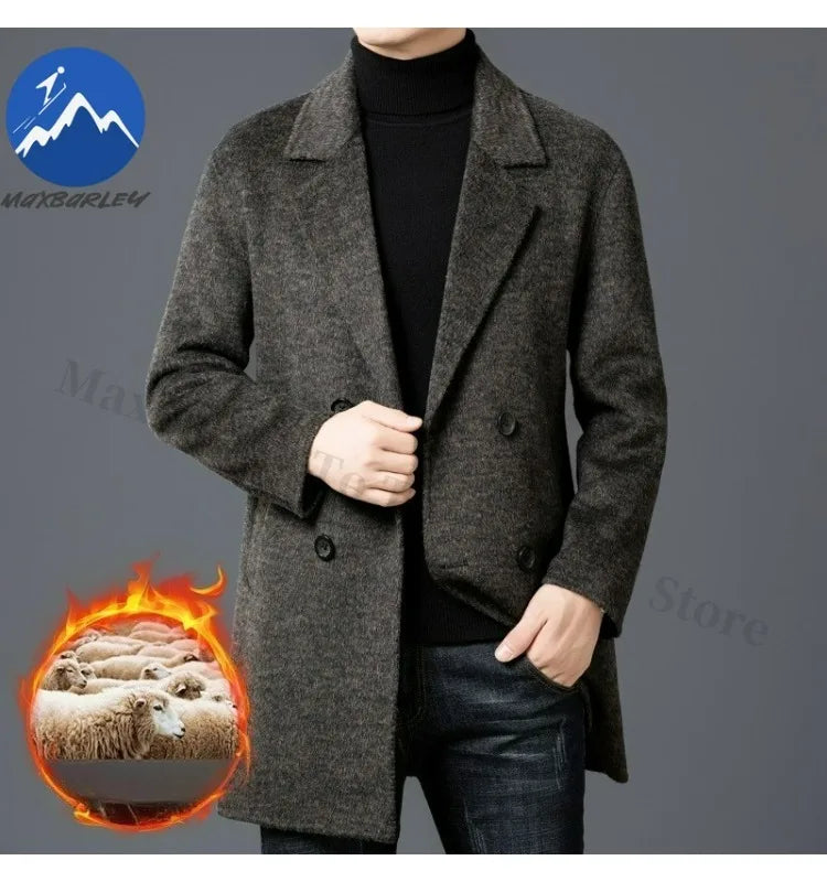 Chaqueta de lana de lujo para hombre Maxbarley, cuello de traje, abrigo ligero y cálido para trabajo, viajes informales, resistente al frío, mezcla de lana para invierno
