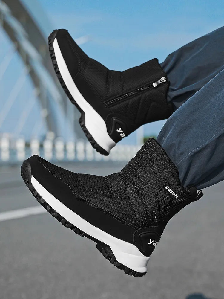 Botas de invierno para hombre 2025, botas de nieve para exteriores, cálidas, de felpa, gruesas, impermeables, antideslizantes, hasta media pantorrilla, zapatos de invierno para hombre