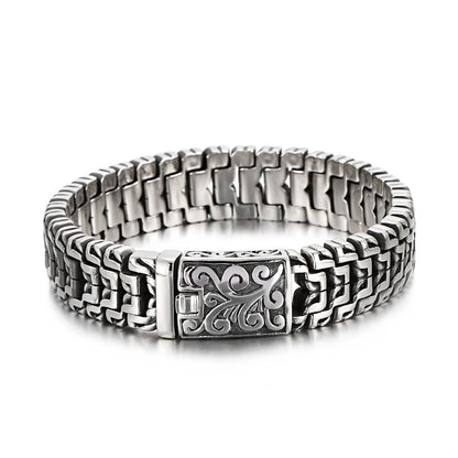 Pulsera de cadena motera de 16 mm que combina elementos modernos y retro - Acero inoxidable 316L - KB123643-BDJX