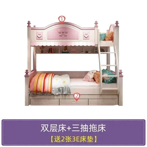 Cama infantil de madera para madres y niñas, edredones para bebés, cunas familiares, loft bajo, rosa, corrales para recién nacidos, litera para niños