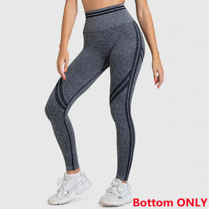 Conjuntos de ropa deportiva de media pieza sin costuras para mujer, conjuntos de gimnasio de manga larga, sujetador deportivo de yoga, leggings push up y mallas deportivas.