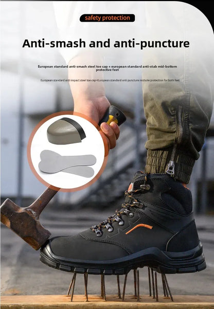Zapatos de trabajo de cuero antiestáticos, de protección laboral, antiaplastamiento, antipinchazos, antideslizantes, antipolvo y resistentes al desgaste para hombre.