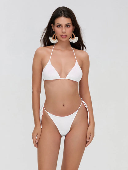 Nuevo conjunto de bikini de verano para mujer, estampado de cuadros, sujetador halter y tanga de talle bajo, 2 piezas, talla S/M