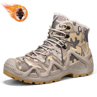 Botas de escalada altas para hombre, antideslizantes, de algodón grueso y cálido, con forro polar, para exteriores, otoño/invierno, talla grande