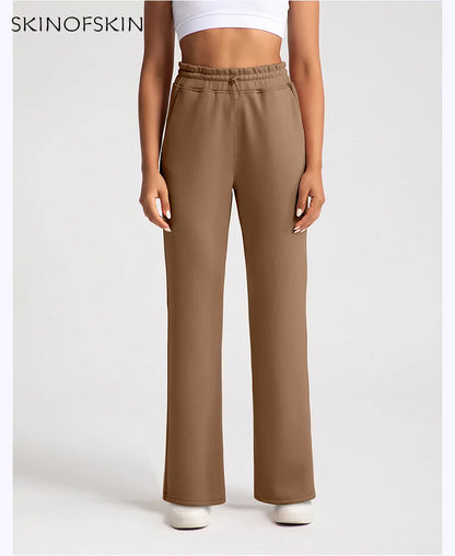 Pantalones de yoga de modal lavados con arena de alta calidad para mujer, mallas de capa de aire de cintura alta, pantalones deportivos rectos y holgados para correr y actividades de ocio.