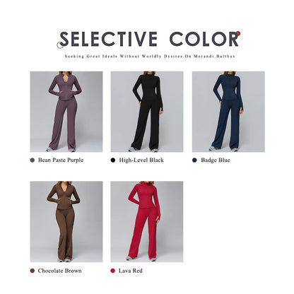 Conjunto deportivo Hearuisavy para mujer, chaqueta deportiva de manga larga con cremallera y bolsillos, ropa exterior ajustada de secado rápido para correr, pantalones de yoga de cintura alta