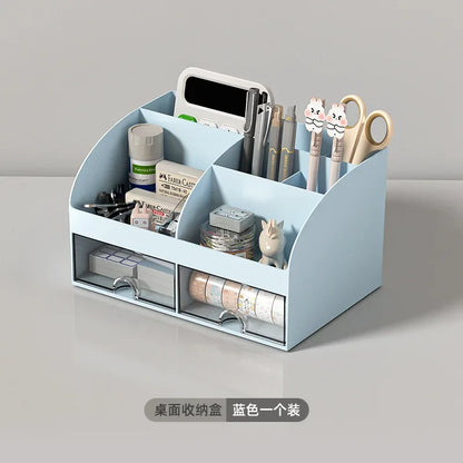 Organizador de escritorio para oficina, caja de almacenamiento transparente con cajones pequeños, organizador de escritorio para estudiantes, papelería y artículos diversos.