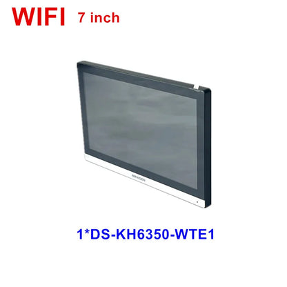 Estación de puerta IP Hikvision DS-KV9503-WBE1 con reconocimiento facial, Wi-Fi y alimentación PoE; Monitor inalámbrico para interiores DS-KH6350-WTE1.