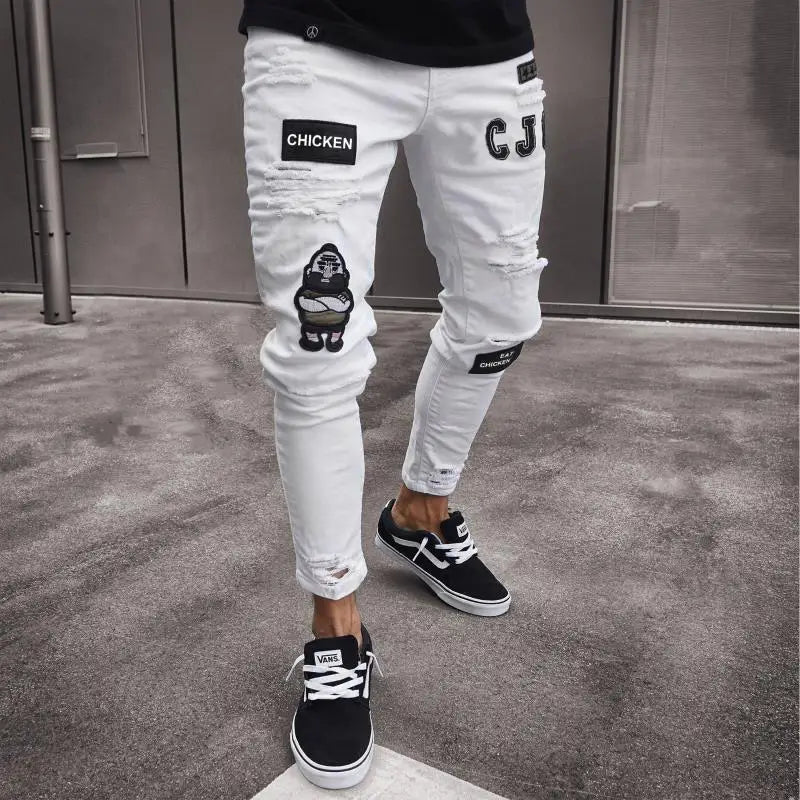 Pantalones vaqueros negros de hombre, corte ajustado, color gris, estilo casual, ajustados, estilo hip hop, urbano, de algodón.