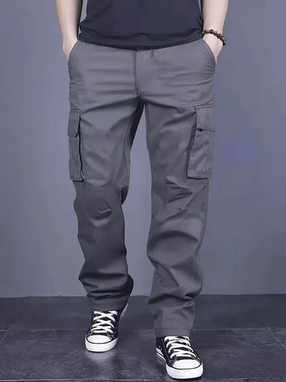 Pantalones de trabajo informales para hombre, con múltiples bolsillos, corte holgado y cintura ajustable con cordón, ideales para senderismo, pesca y actividades al aire libre.