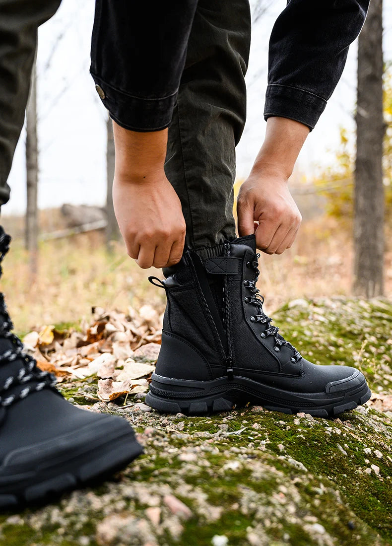 Botas de seguridad para hombre, botas militares para exteriores, resistentes a golpes y perforaciones, calzado industrial, botas con cremallera, botas indestructibles.