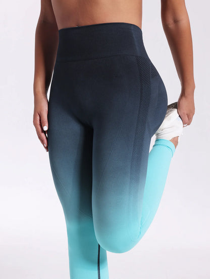 Leggings deportivos de cintura alta para mujer, sin costuras y con efecto degradado, ideales para yoga, fitness, entrenamiento push-up, gimnasio, correr y hacer ejercicio.