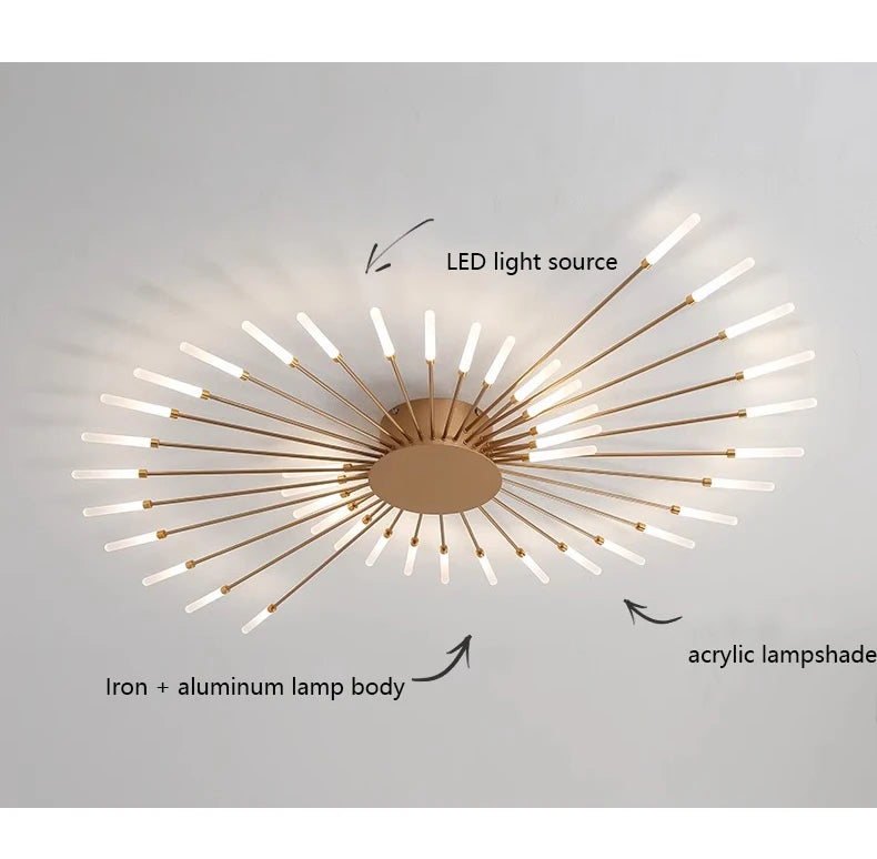 Lámparas de techo LED modernas con diseño de fuegos artificiales para sala de estar, comedor y dormitorio. Lámparas de techo brillantes.