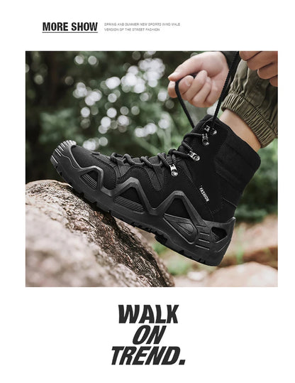 Botas tácticas para hombre con correas para entrenamiento de combate, impermeables, transpirables, ideales para senderismo y uso multifuncional en motocicleta.