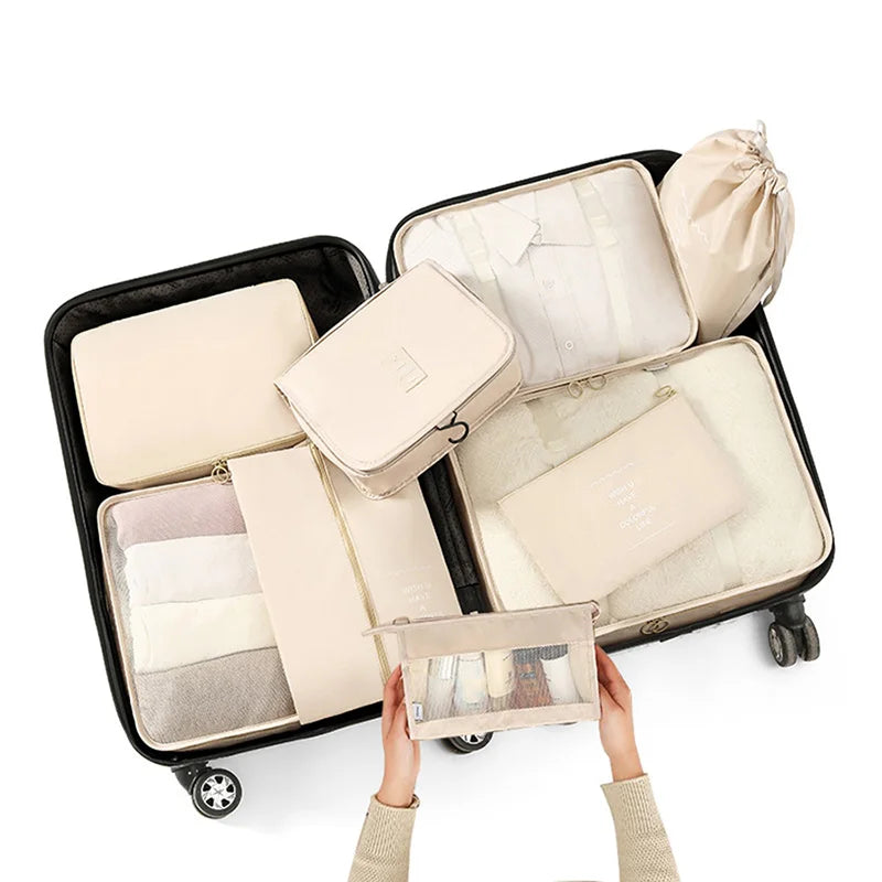 Juego de 9 bolsas organizadoras de viaje, cubos de embalaje, maletas, equipaje portátil, ropa, zapatos, organizador de viaje