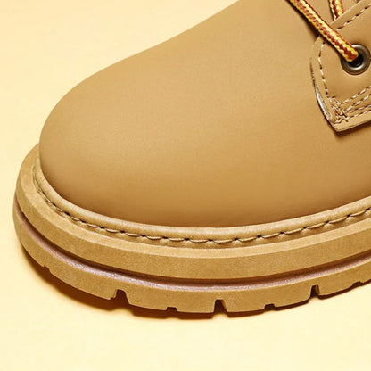 Botas altas de cuero para hombre, botines de moda para exteriores, con cordones, cómodas, planas y antideslizantes