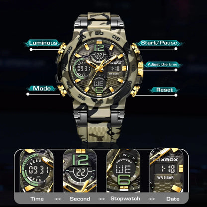 Reloj militar digital LIGE para hombre, resistente al agua hasta 50 m, LED, de cuarzo, deportivo, grande, Masculino