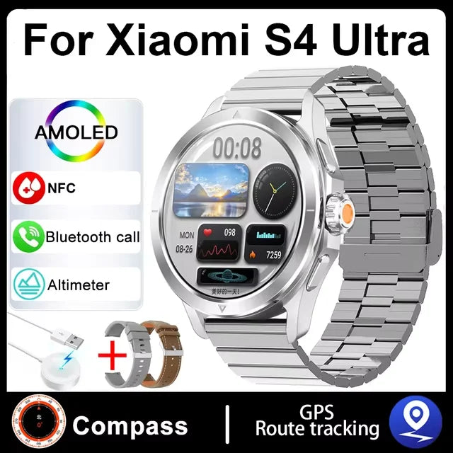 S4 Ultra para Xiaomi Pulsera Inteligente Reloj para Hombre Pantalla AMOLED HD Llamadas Bluetooth GPS Trayectoria NFC Frecuencia Cardíaca Brújula SmartWatches