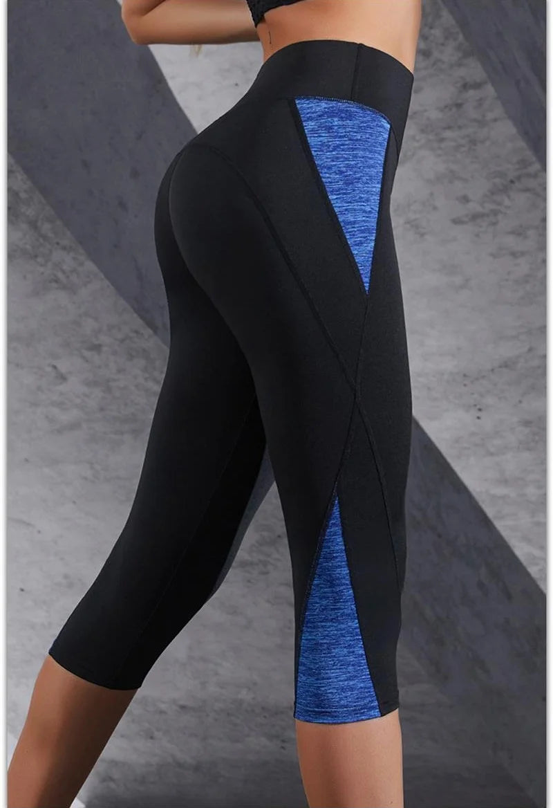 Leggings de yoga con bloques de color para mujer, cintura alta, patchwork, hasta la pantorrilla, pantalones deportivos ajustados y elásticos para correr