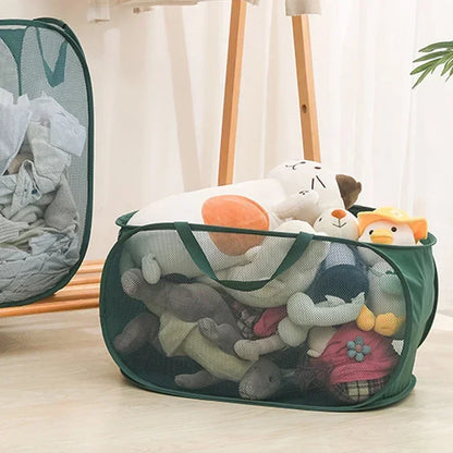 Cesta de lavandería plegable y duradera, cesta de lavandería de malla desplegable con bolsillo lateral, cesta de almacenamiento de ropa plegable con refuerzo
