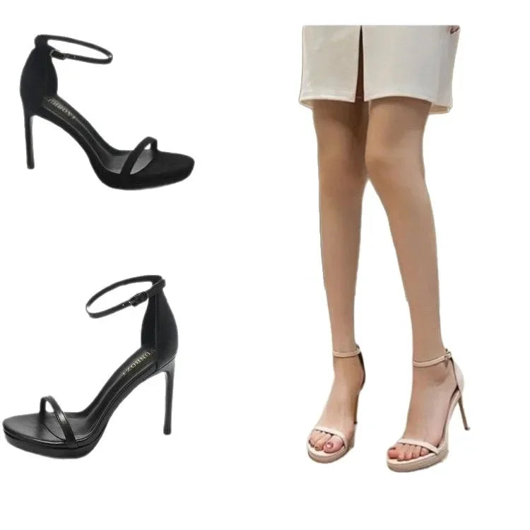 Sandalias elegantes y sexys de tacón alto para mujer, zapatos de verano con punta abierta, suela de goma y punta redonda, estilo coreano, 2025