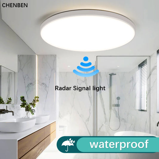 Lámpara de techo LED con sensor de movimiento, radar automático, para garaje, ático, puerta, pasillo, baño, iluminación por inducción humana, techo inteligente