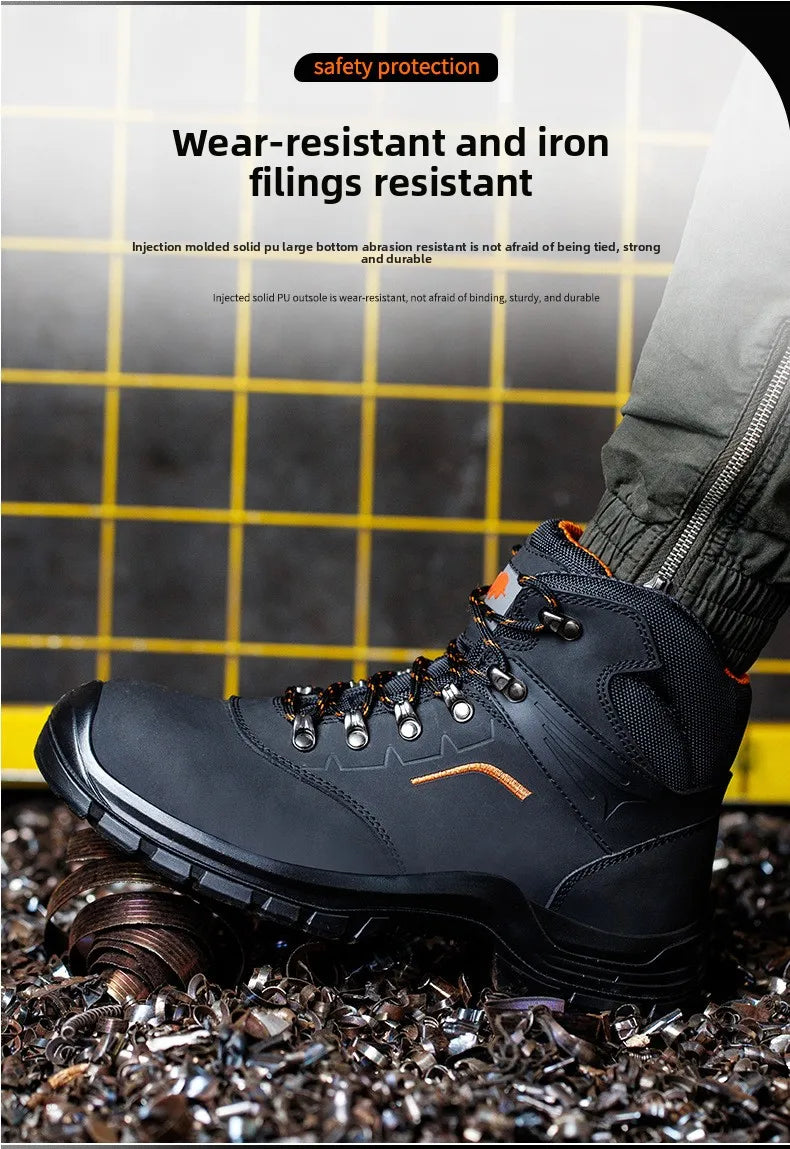 Zapatos de trabajo de cuero antiestáticos, de protección laboral, antiaplastamiento, antipinchazos, antideslizantes, antipolvo y resistentes al desgaste para hombre.